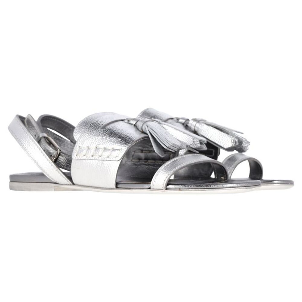 Burberry Bethany Tassel Detail Flat Sandals in Metallic Silver Leather - Picture 4 of 6